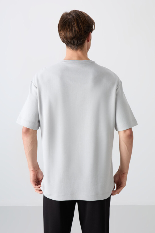 Taş Pamuklu Kalın Yumuşak Dokulu Oversize Fit Baskılı Erkek T-Shirt - 88325 - 6