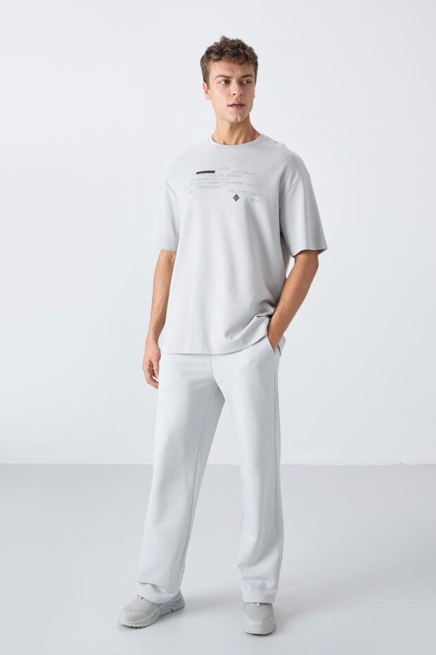 Taş Pamuklu Kalın Yumuşak Dokulu Oversize Fit Baskılı Erkek T-Shirt - 88326 - 2