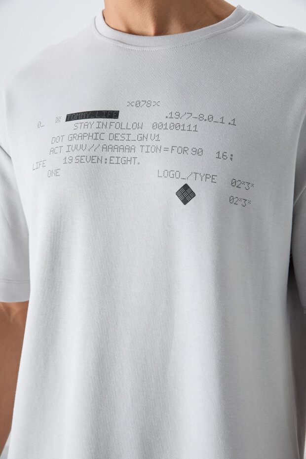Taş Pamuklu Kalın Yumuşak Dokulu Oversize Fit Baskılı Erkek T-Shirt - 88326 - 3