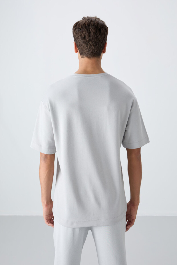 Taş Pamuklu Kalın Yumuşak Dokulu Oversize Fit Baskılı Erkek T-Shirt - 88326 - 5