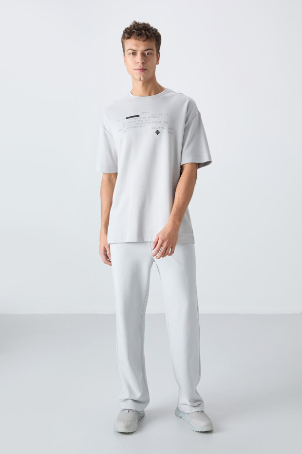 Taş Pamuklu Kalın Yumuşak Dokulu Oversize Fit Baskılı Erkek T-Shirt - 88326 - 4