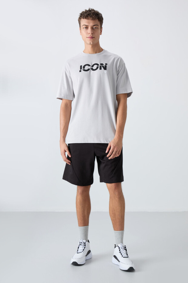 Taş Pamuklu Kalın Yumuşak Dokulu Oversize Fit Baskılı Erkek T-Shirt - 88331 - 2