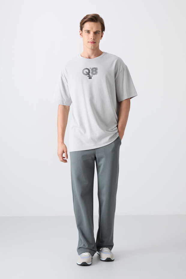 Taş Pamuklu Kalın Yumuşak Dokulu Oversize Fit Baskılı Erkek T-Shirt - 88333 - 2