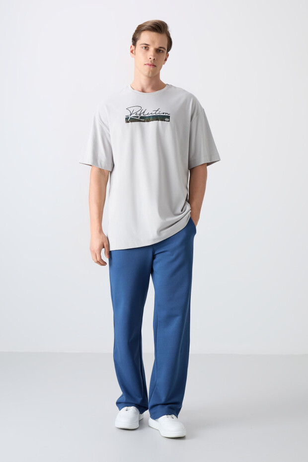 Taş Pamuklu Kalın Yumuşak Dokulu Oversize Fit Baskılı Erkek T-Shirt - 88334 - 2