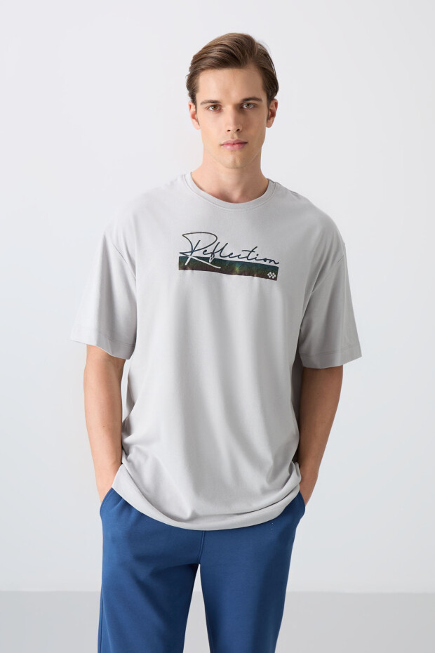 Taş Pamuklu Kalın Yumuşak Dokulu Oversize Fit Baskılı Erkek T-Shirt - 88334 - 1