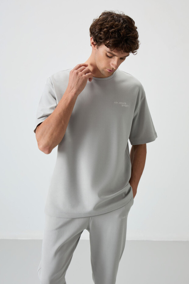 Taş Pamuklu Kalın Yumuşak Dokulu Oversize Fit Nakışlı Erkek Eşofman Takım - 85252 - 4