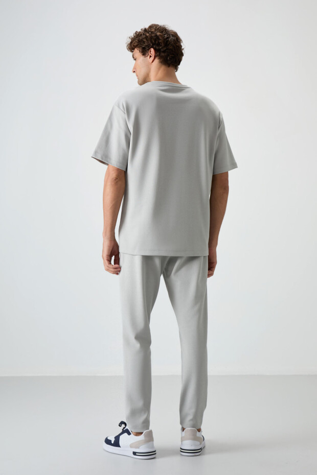 Taş Pamuklu Kalın Yumuşak Dokulu Oversize Fit Nakışlı Erkek Eşofman Takım - 85252 - 8