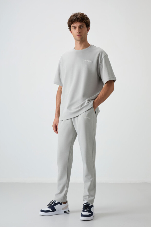 Taş Pamuklu Kalın Yumuşak Dokulu Oversize Fit Nakışlı Erkek Eşofman Takım - 85252 - 1