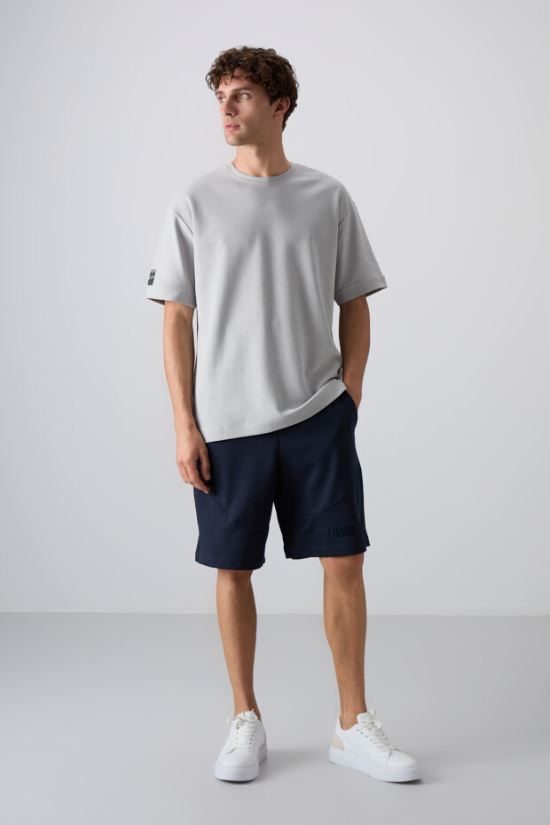Taş Pamuklu Kalın Yüzeyi Dokulu Oversize Fit Basic Erkek T-Shirt - 88339 - 2