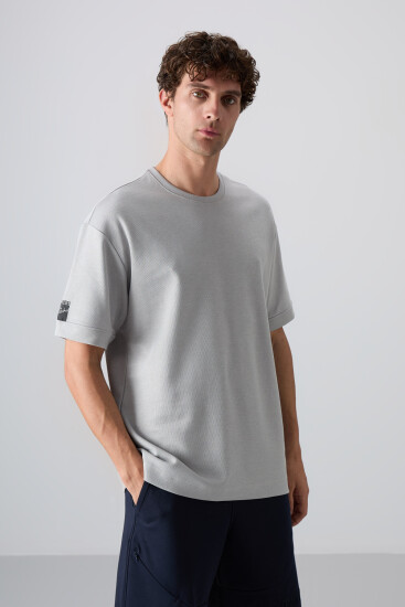Taş Pamuklu Kalın Yüzeyi Dokulu Oversize Fit Basic Erkek T-Shirt - 88339 