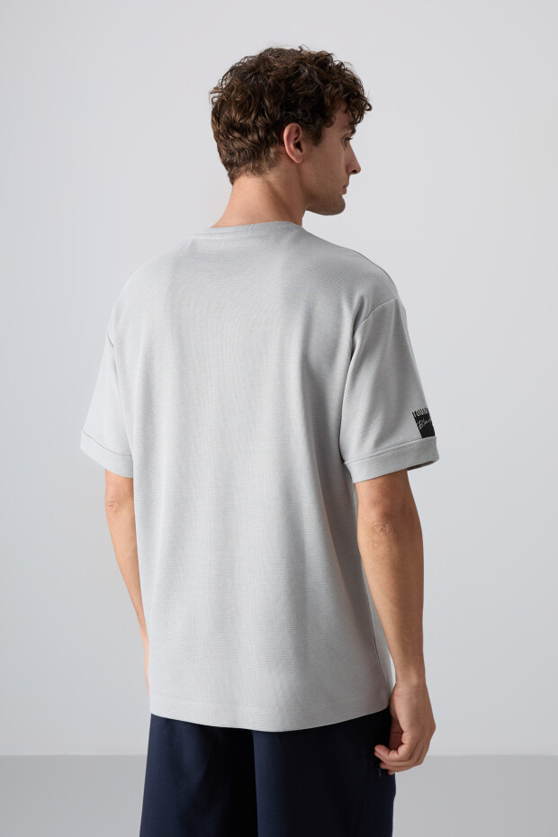 Taş Pamuklu Kalın Yüzeyi Dokulu Oversize Fit Basic Erkek T-Shirt - 88339 - 5
