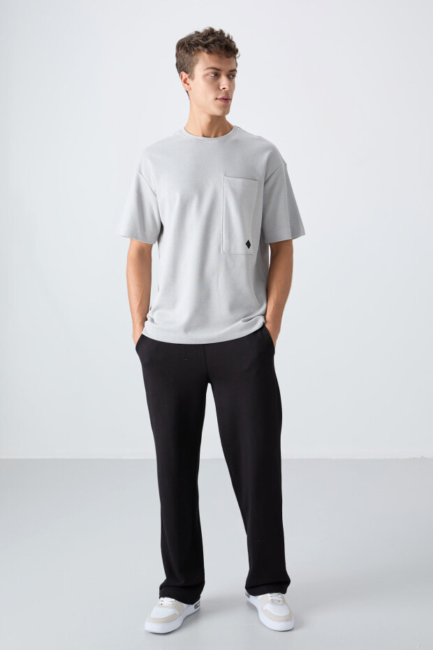 Taş Pamuklu Kalın Yüzeyi Dokulu Oversize Fit Basic Erkek T-Shirt - 88341 - 2