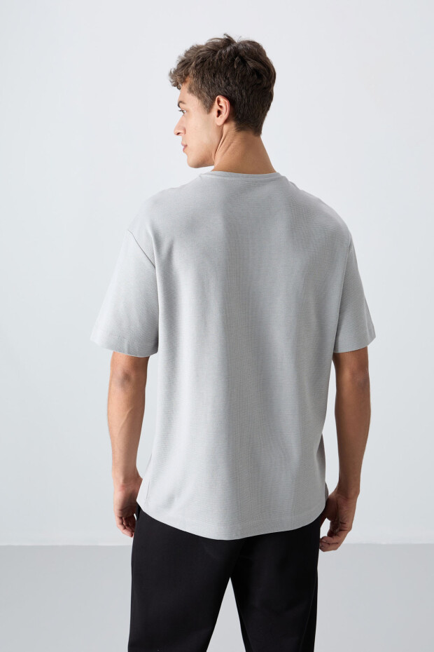 Taş Pamuklu Kalın Yüzeyi Dokulu Oversize Fit Basic Erkek T-Shirt - 88341 - 5