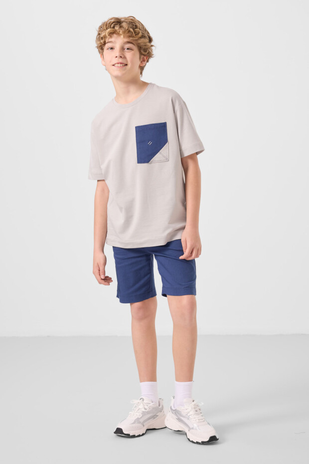 Taş-Parlament Pamuklu Oversize Fit Dokuma Hafif Esnek Chino Erkek Çocuk Şort Takım - 11278 - 3