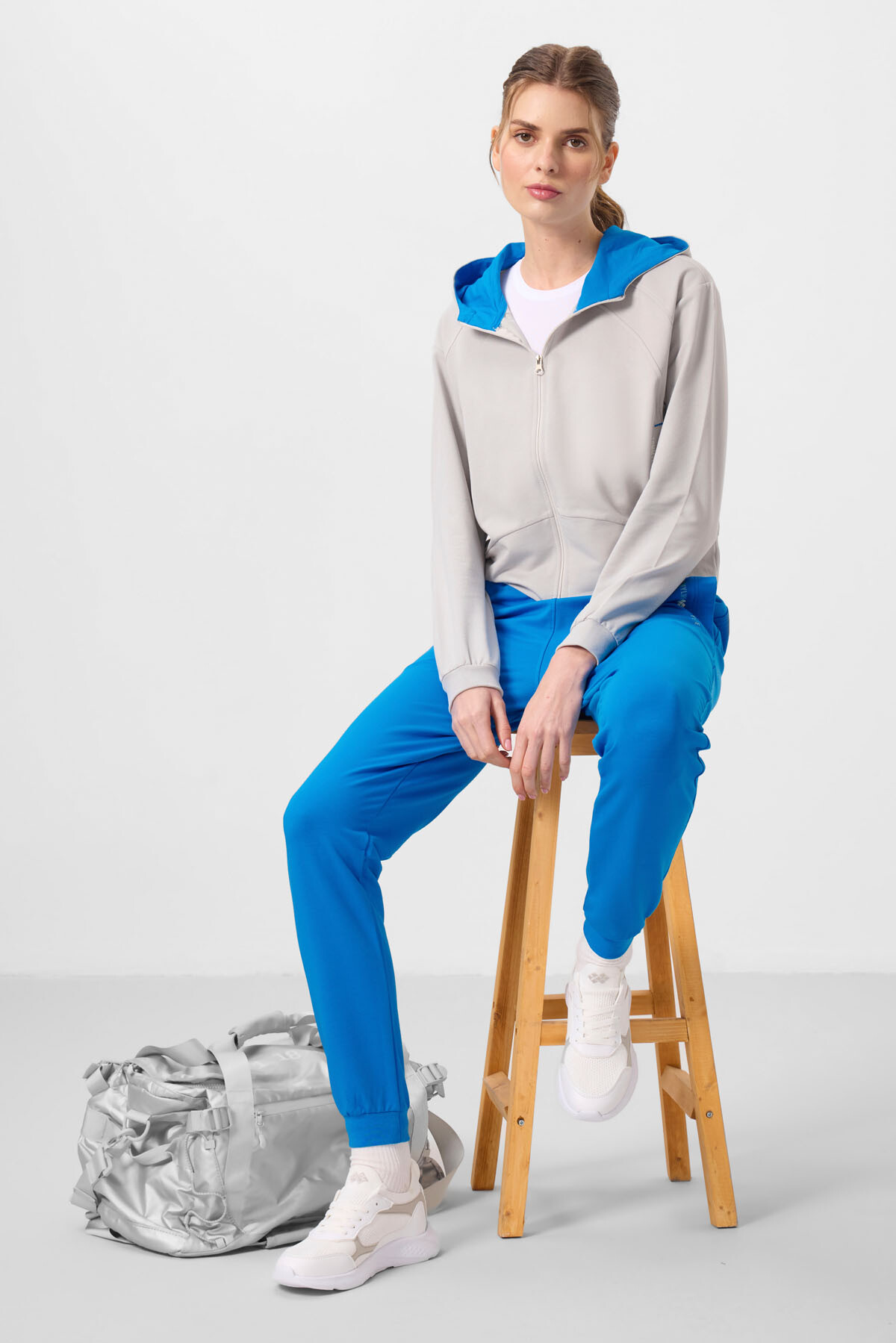 Taş-Saks Kapüşonlu Fermuarlı Oversize Kadın Eşofman Takım - 95328 - TOMMYLIFE