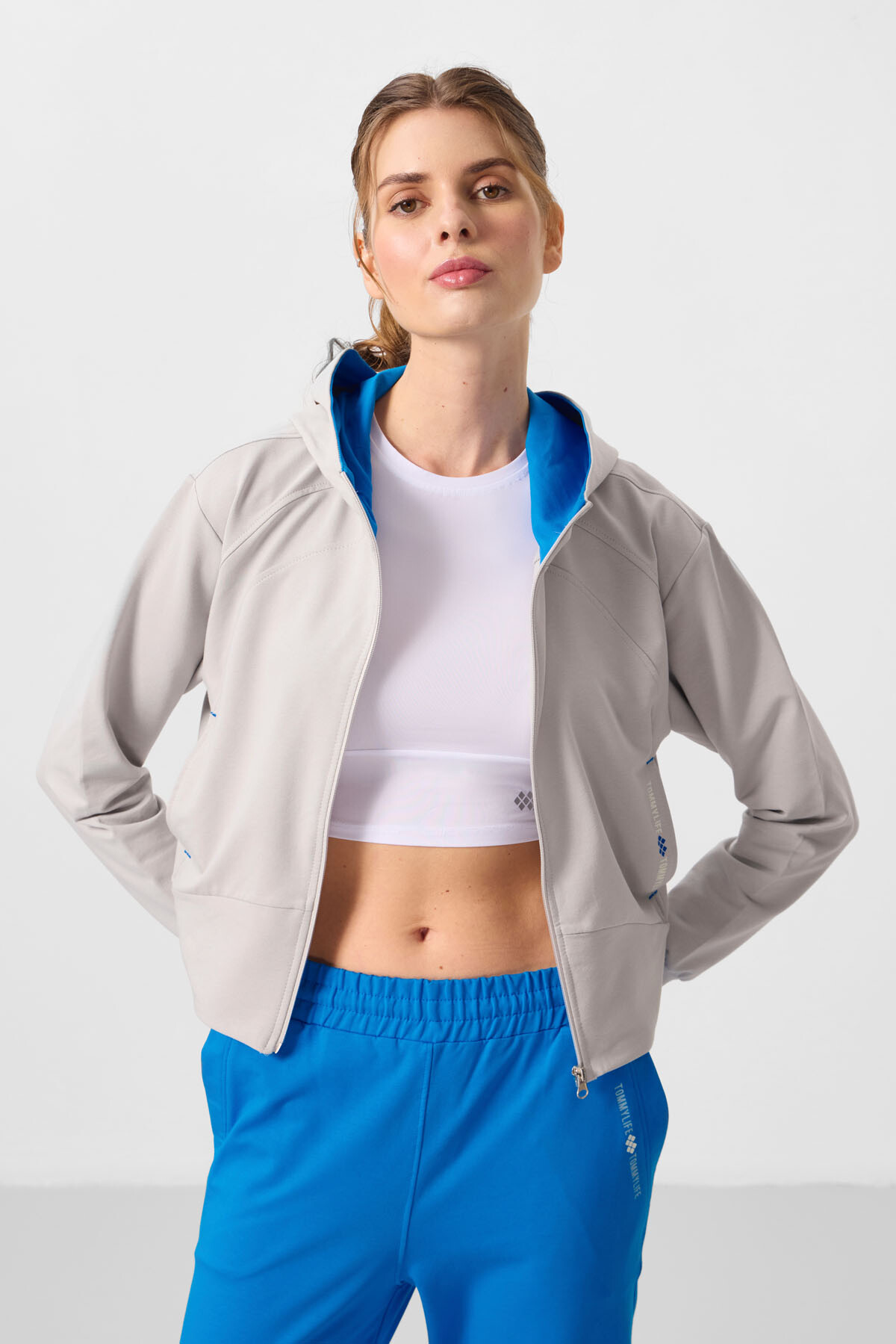 Taş-Saks Kapüşonlu Fermuarlı Oversize Kadın Eşofman Takım - 95328 - TOMMYLIFE (1)