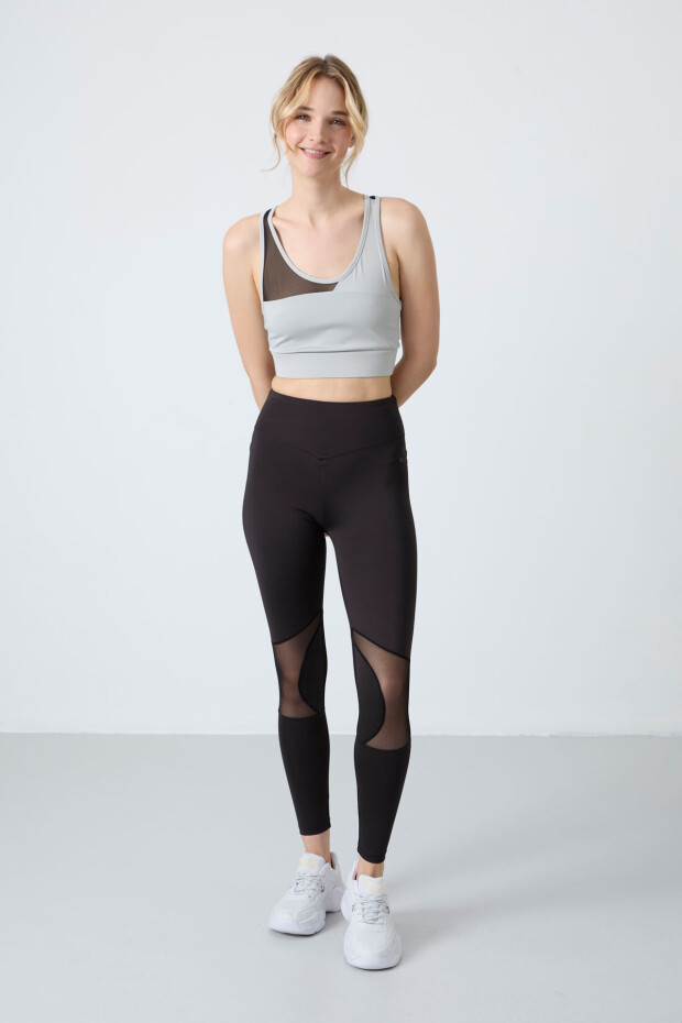 Taş - Siyah Esnek Standart Fit Performans Kadın Tayt Takım - 95331 - 1