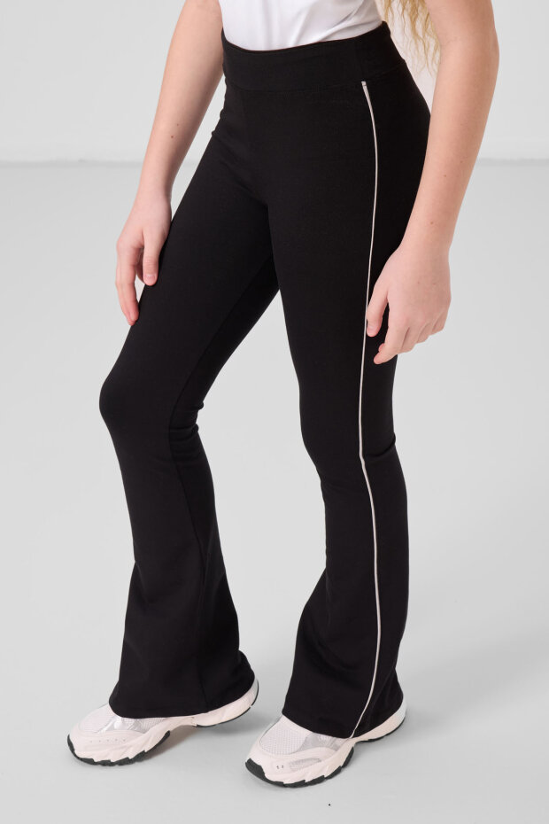 Taş-Siyah Pamuklu O Yaka Standart Fit Basic İspanyol Paça Kız Çocuk Tayt Takım - 75192 - 2