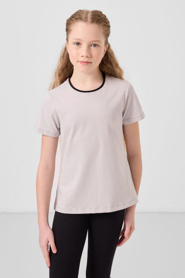 Taş-Siyah Pamuklu O Yaka Standart Fit Basic İspanyol Paça Kız Çocuk Tayt Takım - 75192 - 3