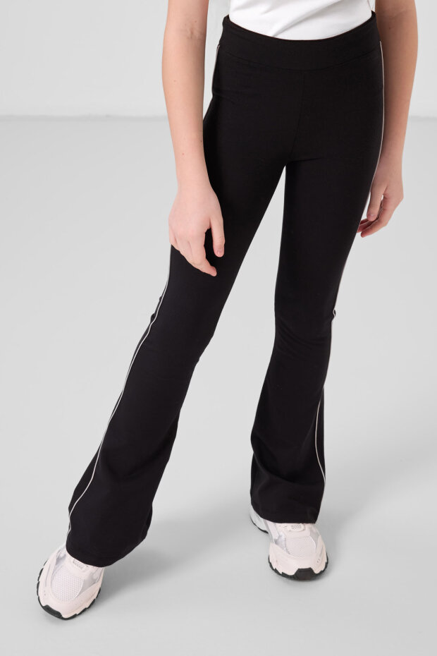 Taş-Siyah Pamuklu O Yaka Standart Fit Basic İspanyol Paça Kız Çocuk Tayt Takım - 75192 - 4