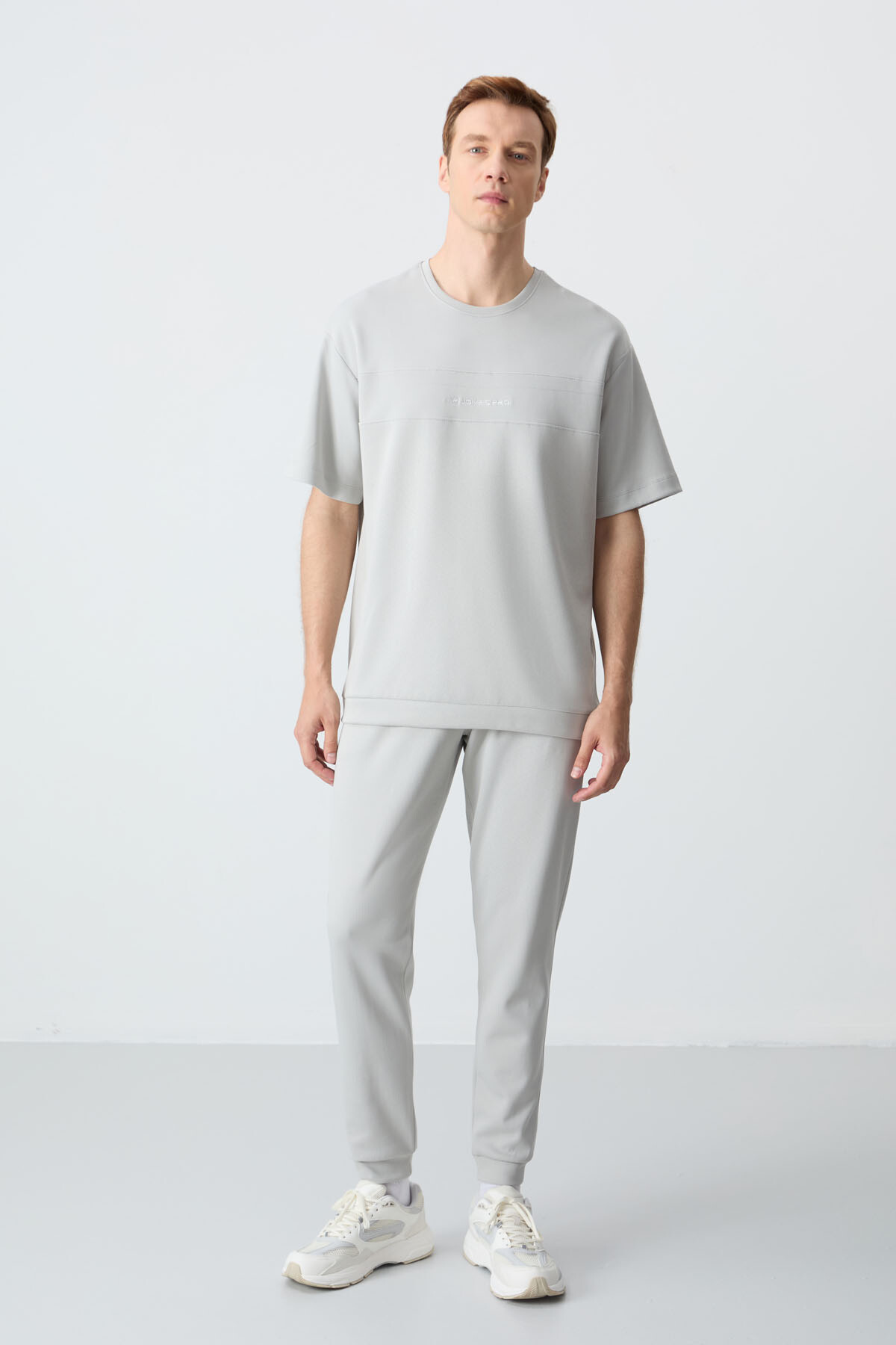 Taş Pamuklu Kalın Yumuşak Dokulu Oversize Fit Basic Erkek Eşofman Takım - 85261 - Air Jones