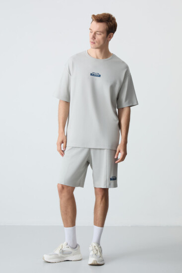 Taş Pamuklu Kalın Yumuşak Dokulu Oversize Fit Basic Erkek Şort Takım - 85259 