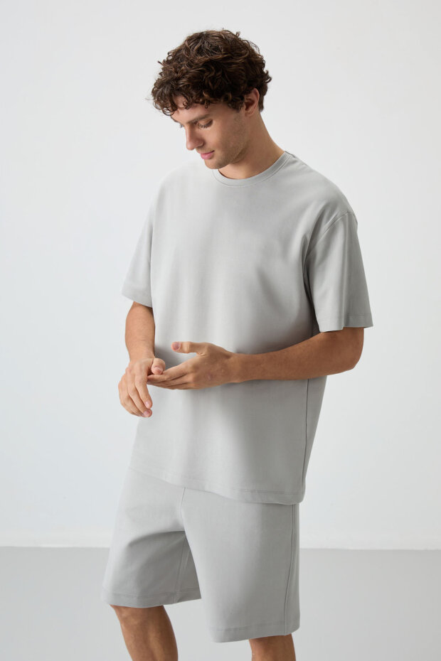 Taş Oversize Fit Basic Erkek Şort Takım - 85292 - 2