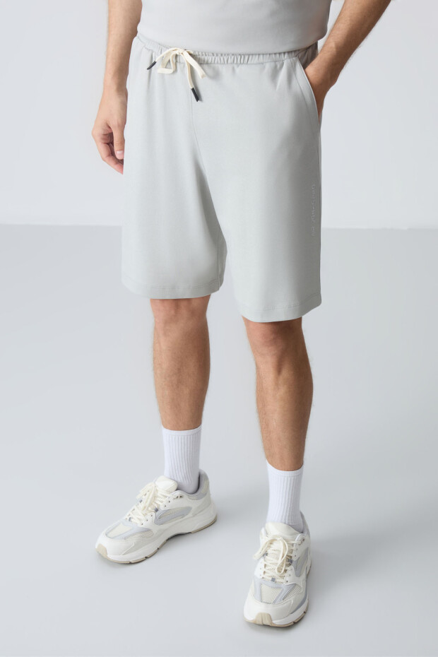 Taş Pamuklu Kalın Yumuşak Dokulu Oversize Fit Basic Erkek Şort Takım - 85257 - 4