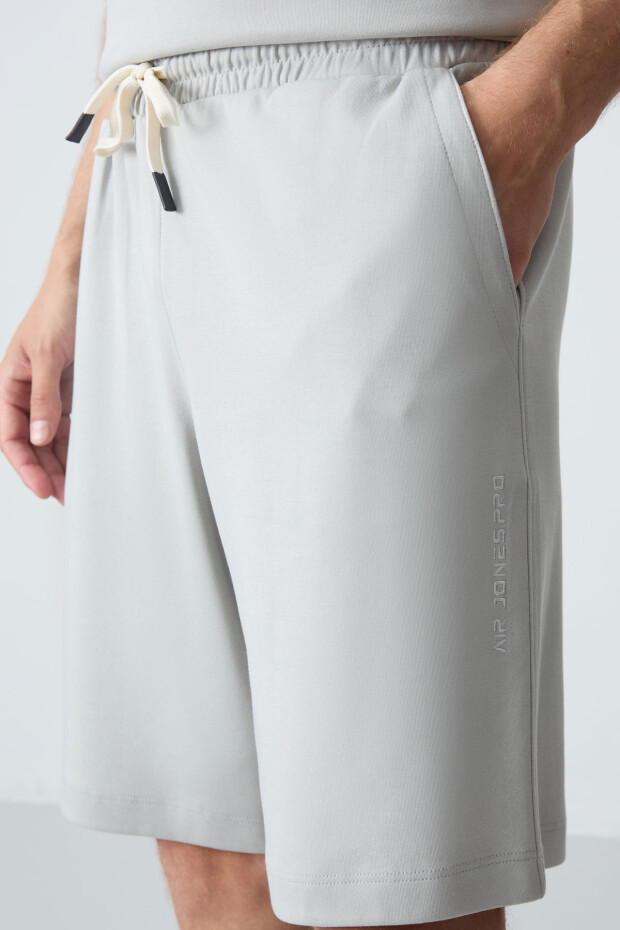 Taş Pamuklu Kalın Yumuşak Dokulu Oversize Fit Basic Erkek Şort Takım - 85257 - 3