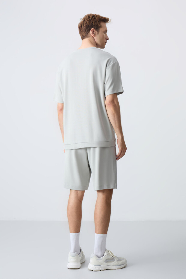 Taş Pamuklu Kalın Yumuşak Dokulu Oversize Fit Basic Erkek Şort Takım - 85257 - 8