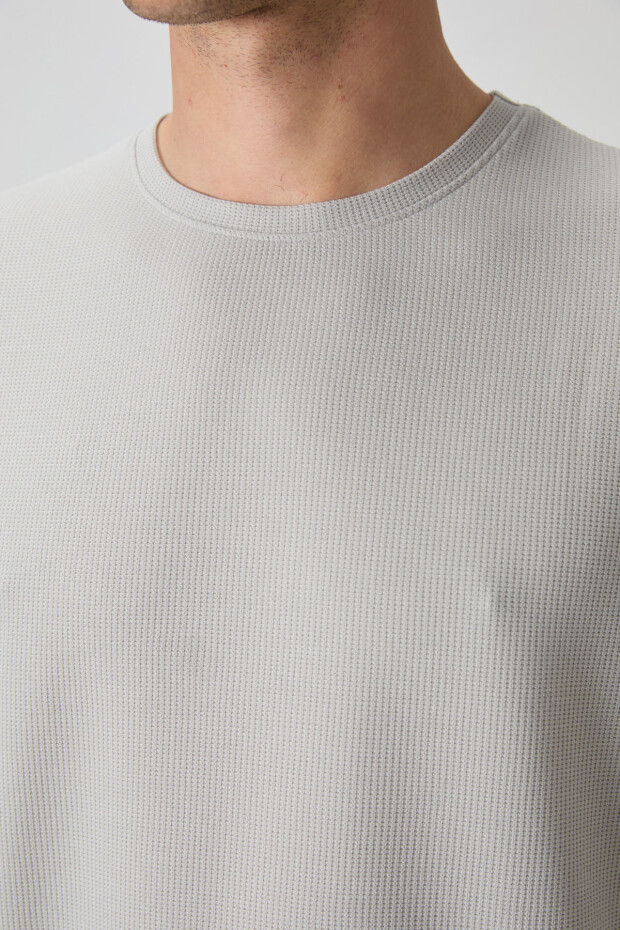 Taş Waffle İnterlok Yüzeyi Dokulu Oversize Fit Basic Erkek T-Shirt - 88379 - 4