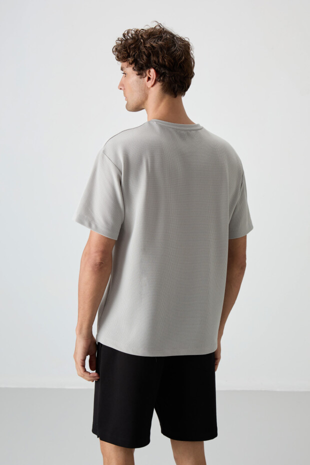 Taş Waffle İnterlok Yüzeyi Dokulu Oversize Fit Basic Erkek T-Shirt - 88379 - 6