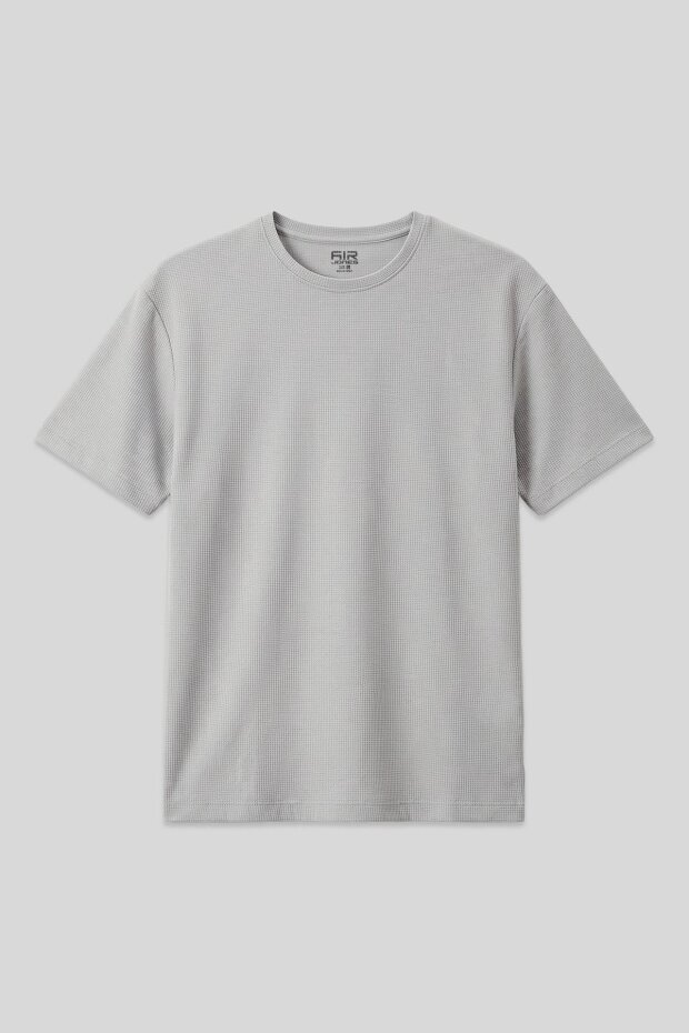 Taş Waffle İnterlok Yüzeyi Dokulu Oversize Fit Basic Erkek T-Shirt - 88379 - 1