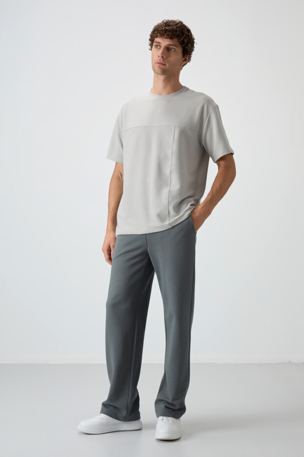 Taş Waffle İnterlok Yüzeyi Dokulu Oversize Fit Basic Erkek T-Shirt - 88380 - 3
