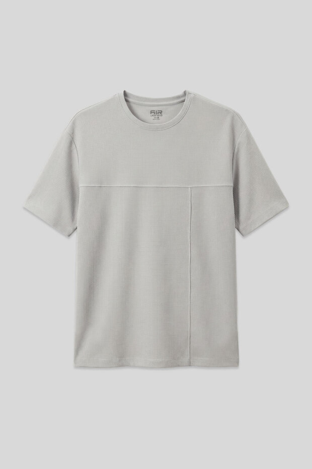 Taş Waffle İnterlok Yüzeyi Dokulu Oversize Fit Basic Erkek T-Shirt - 88380 - 1