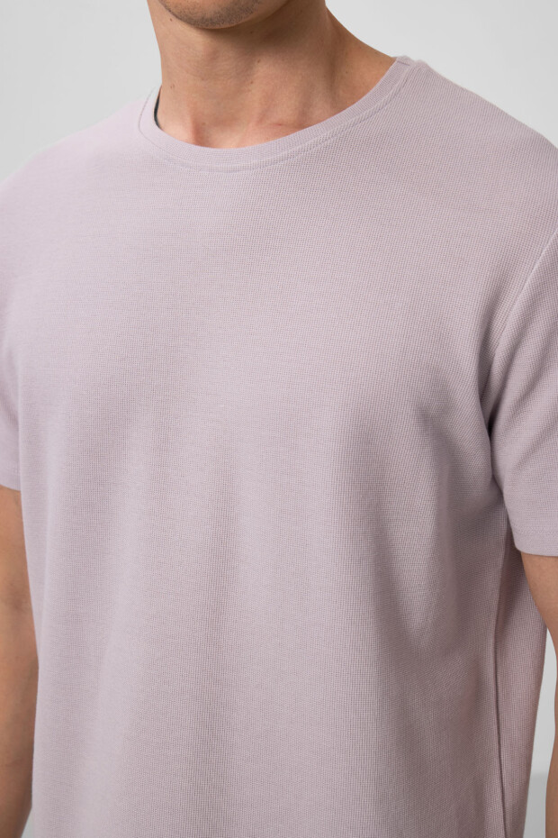 Taş Yüzeyi Dokulu Rahat Form Basic Erkek T-Shirt - 88436 - 3