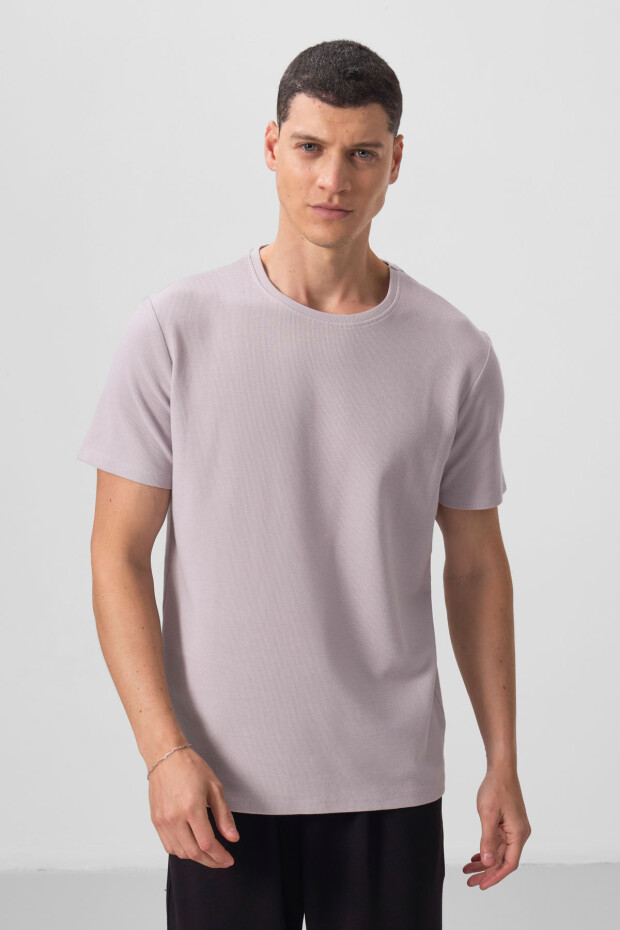 Taş Yüzeyi Dokulu Rahat Form Basic Erkek T-Shirt - 88436 - 4