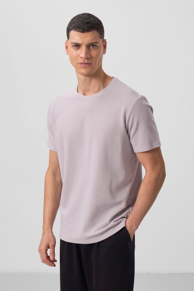 Taş Yüzeyi Dokulu Rahat Form Basic Erkek T-Shirt - 88436 - 1