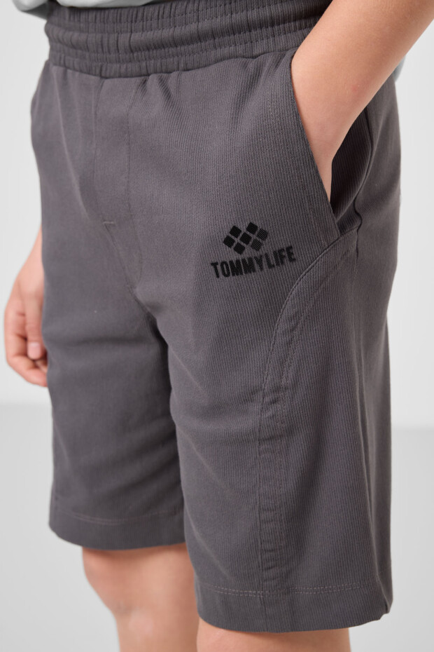 Taş-Antrasit Pamuklu Oversize Fit Dokuma Hafif Esnek Chino Erkek Çocuk Şort Takım - 11276 - 4