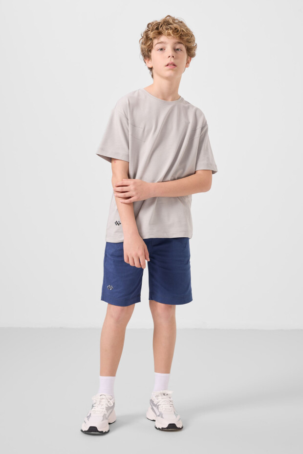 Taş-Parlament Pamuklu Oversize Fit Dokuma Hafif Esnek Chino Erkek Çocuk Şort Takım - 11277 - 3