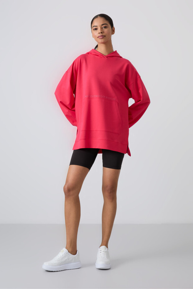 Viva Kırmızı Balon Kol Yazı Nakışlı Kadın Rahat Form Tunik Sweatshirt - 97163 - 2