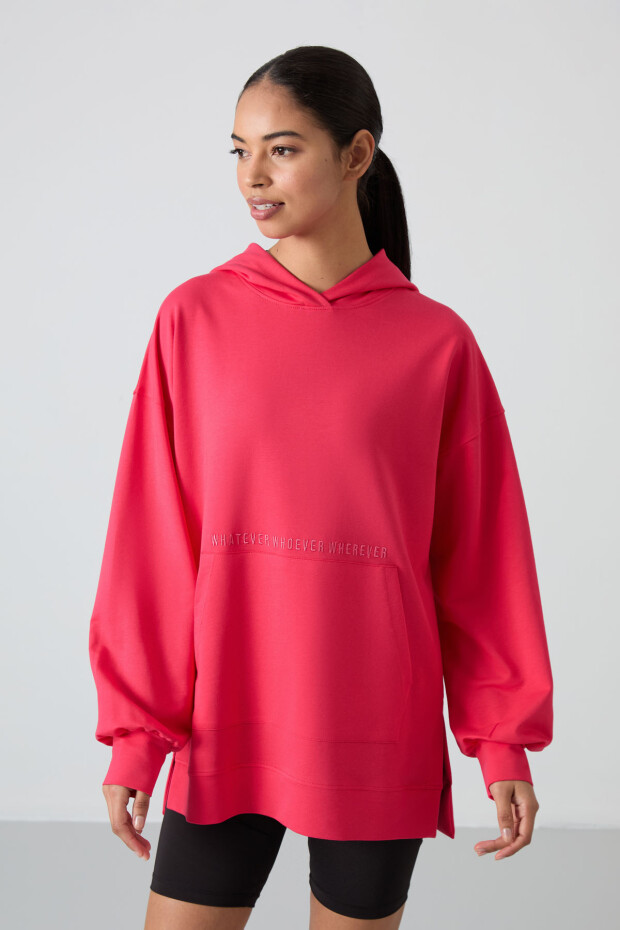 Viva Kırmızı Balon Kol Yazı Nakışlı Kadın Rahat Form Tunik Sweatshirt - 97163 - 5