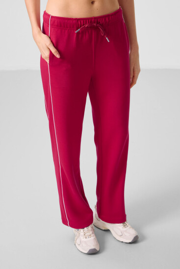 Viva Kırmızı Yumuşak Dokulu Yan Panel Detaylı Geniş Paça Kadın Palazzo Pantolon - 94669 - TOMMYLIFE (1)