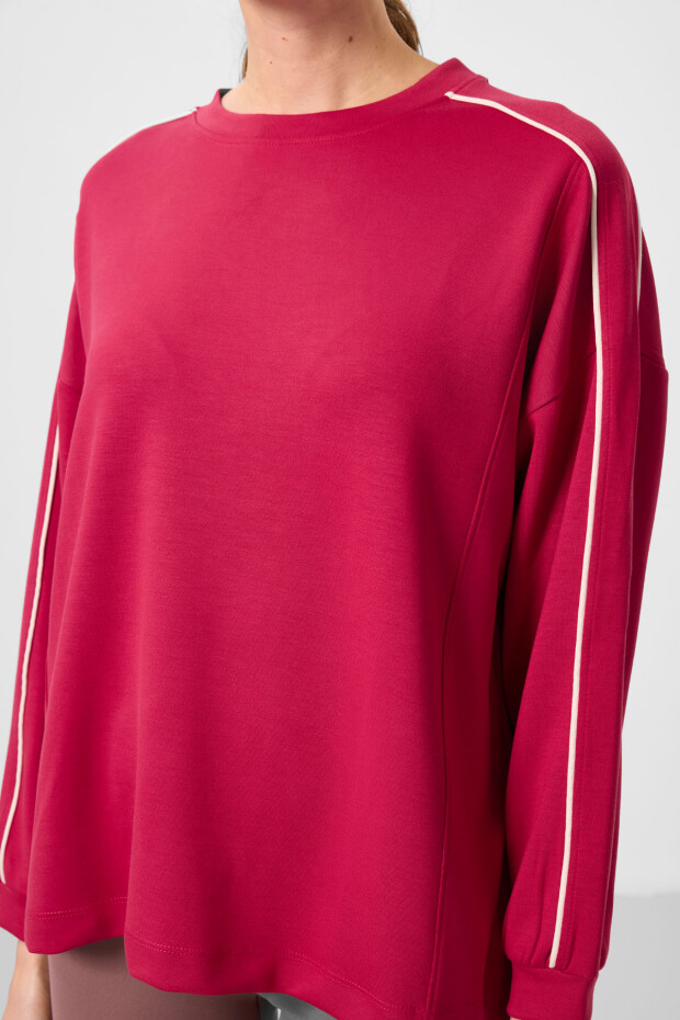 Viva Kırmızı Yumuşak Dokulu O Yaka Oversize Kadın Tunik Sweatshirt - 97303 - 4