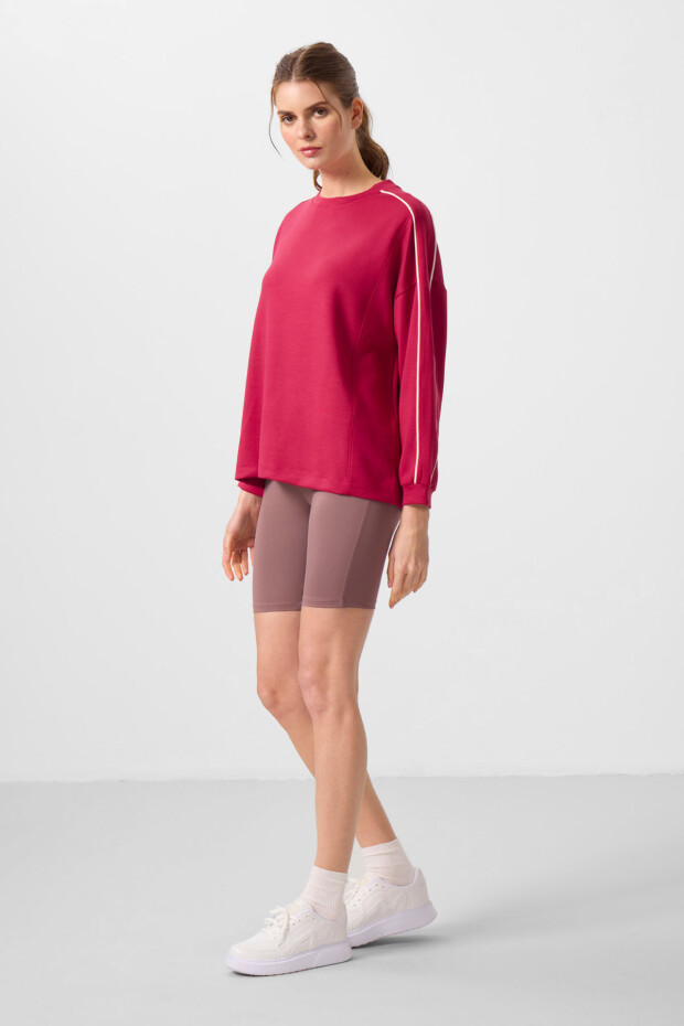Viva Kırmızı Yumuşak Dokulu O Yaka Oversize Kadın Tunik Sweatshirt - 97303 - 2
