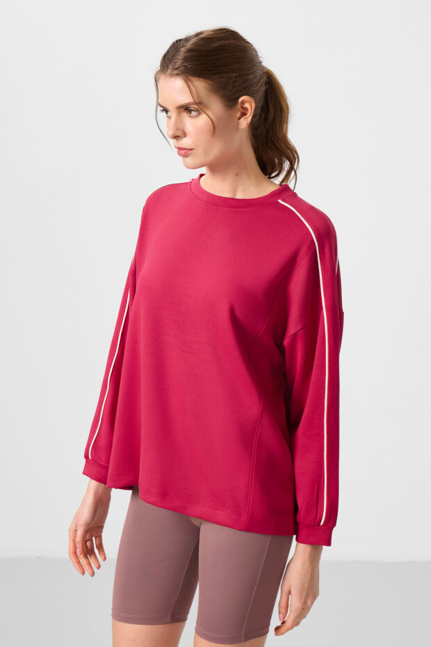 Viva Kırmızı Yumuşak Dokulu O Yaka Oversize Kadın Tunik Sweatshirt - 97303 - 3