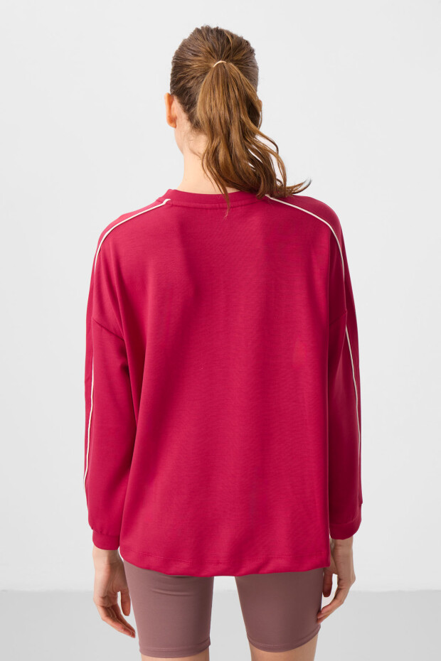Viva Kırmızı Yumuşak Dokulu O Yaka Oversize Kadın Tunik Sweatshirt - 97303 - 5