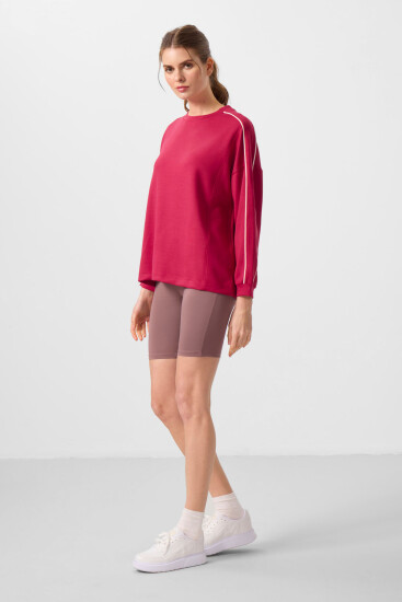 Viva Kırmızı Yumuşak Dokulu O Yaka Oversize Kadın Tunik Sweatshirt - 97303 - TOMMYLIFE (1)