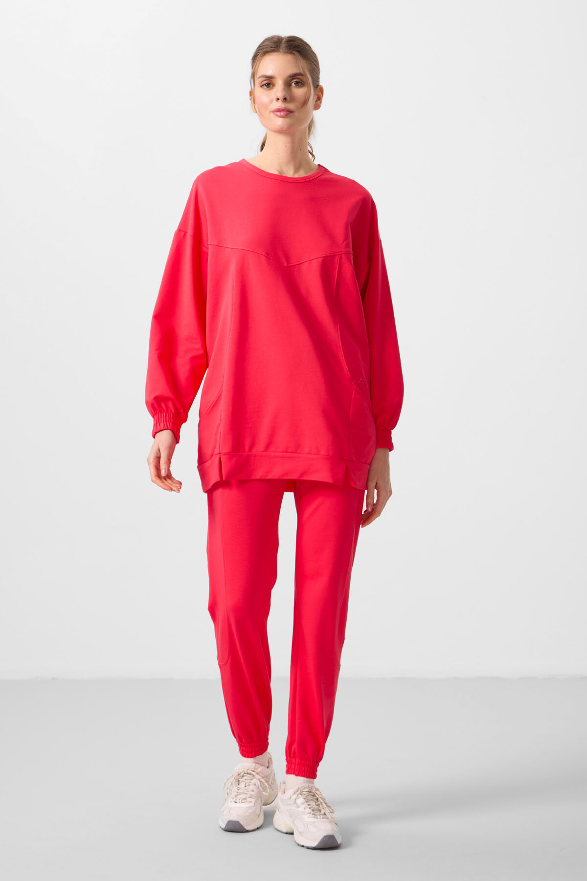 Viva Kırmızı O Yaka Basic Oversize Kadın Eşofman Tunik Takım - 95347 - TOMMYLIFE