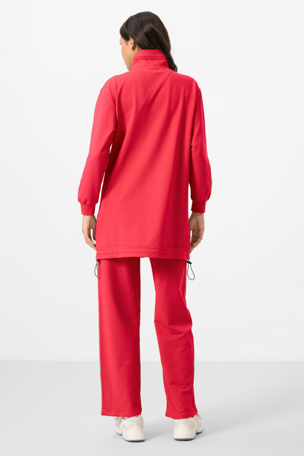 Viva Kırmızı Dik Yaka Fermuarlı Pamuklu Kadın Eşofman Tunik Takım - 95346 - 8